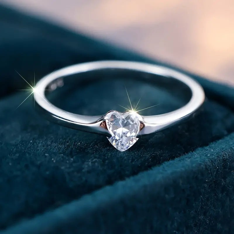 Heart‑Shaped Diamond Minimalist S925 Silver Ring