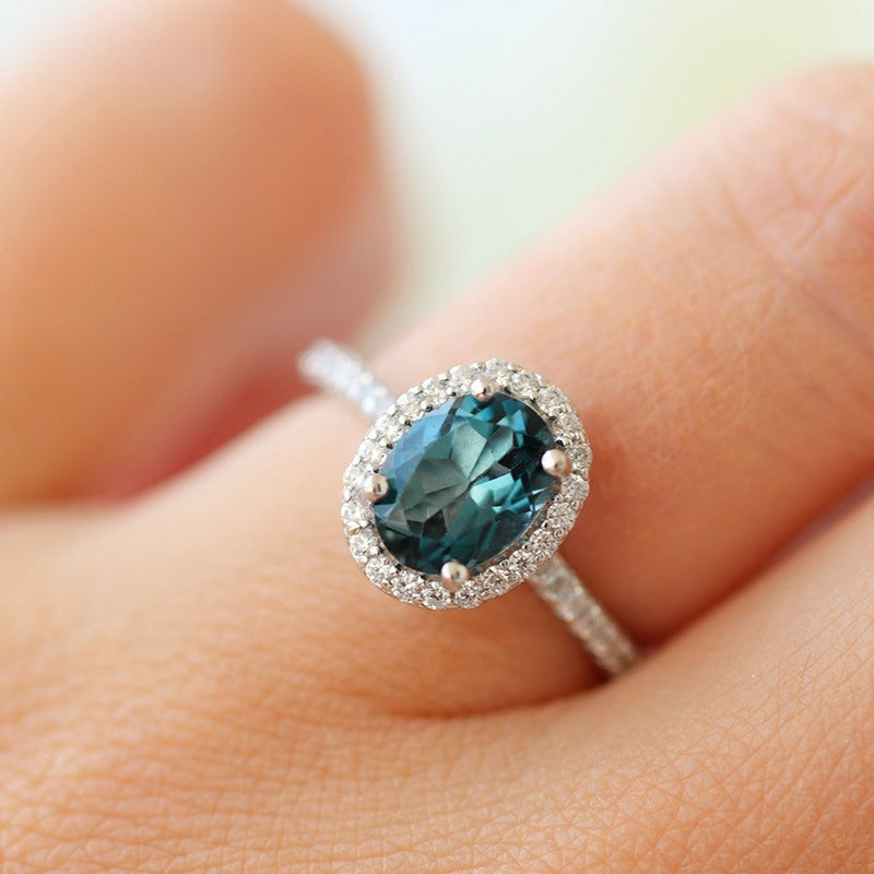 Oval‑Cut Centre Stone Halo Pave Ring For Women