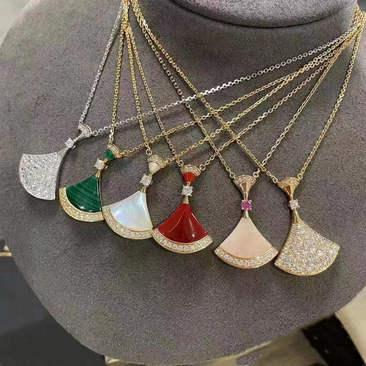 Luxury Skirt Shape Fan Necklace Set (High-End Pavé Gemstone Choker)
