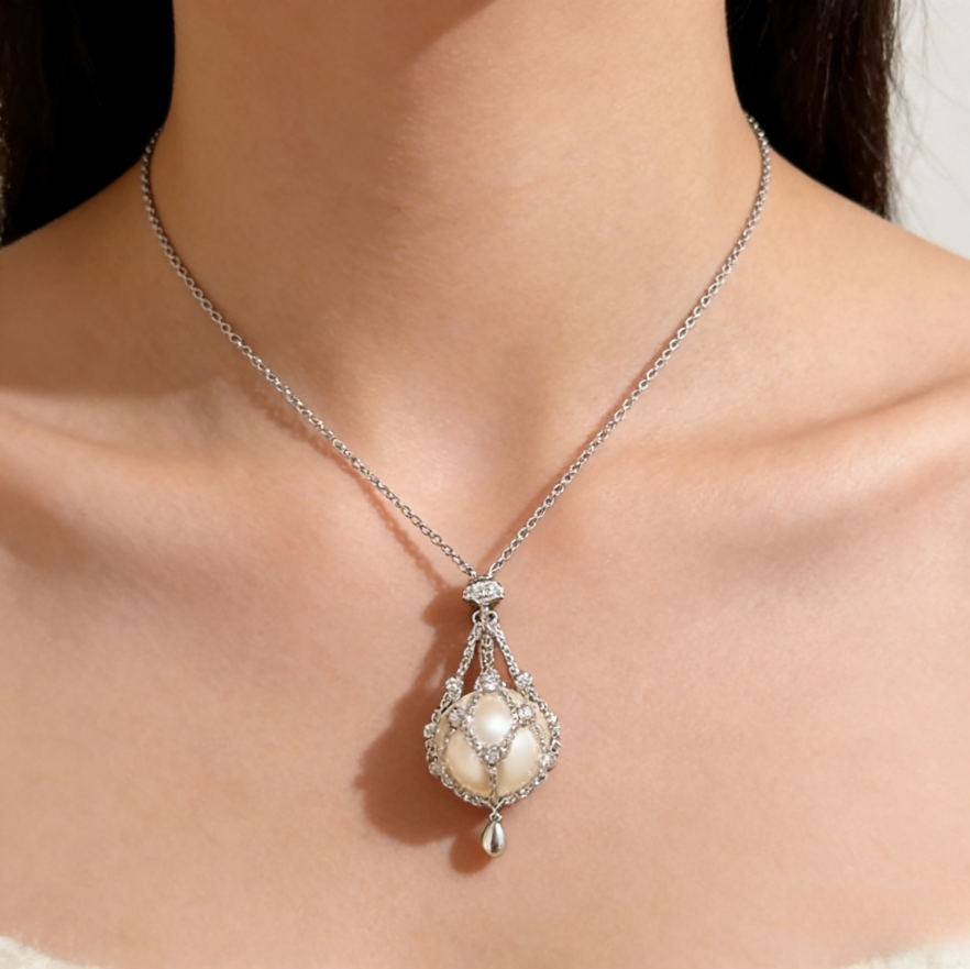 Vintage Cage Pearl Lantern Necklace Set (Light Luxury Niche Royal Choker)