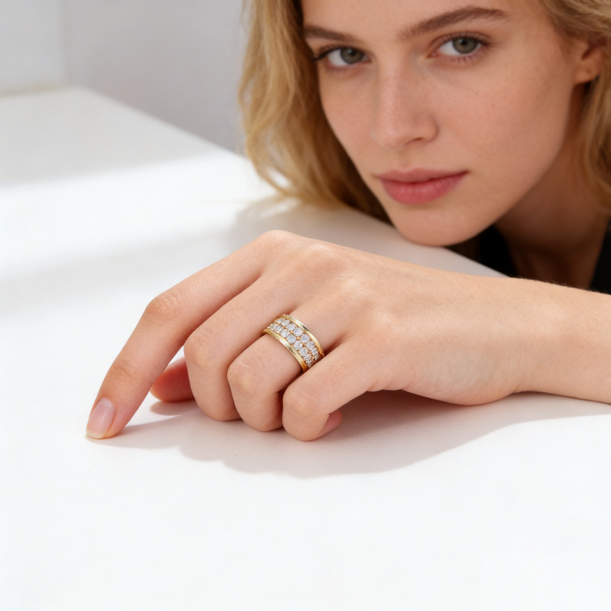 Double Row Pavé Wide Band Ring (Luxury Classic Timeless Band)