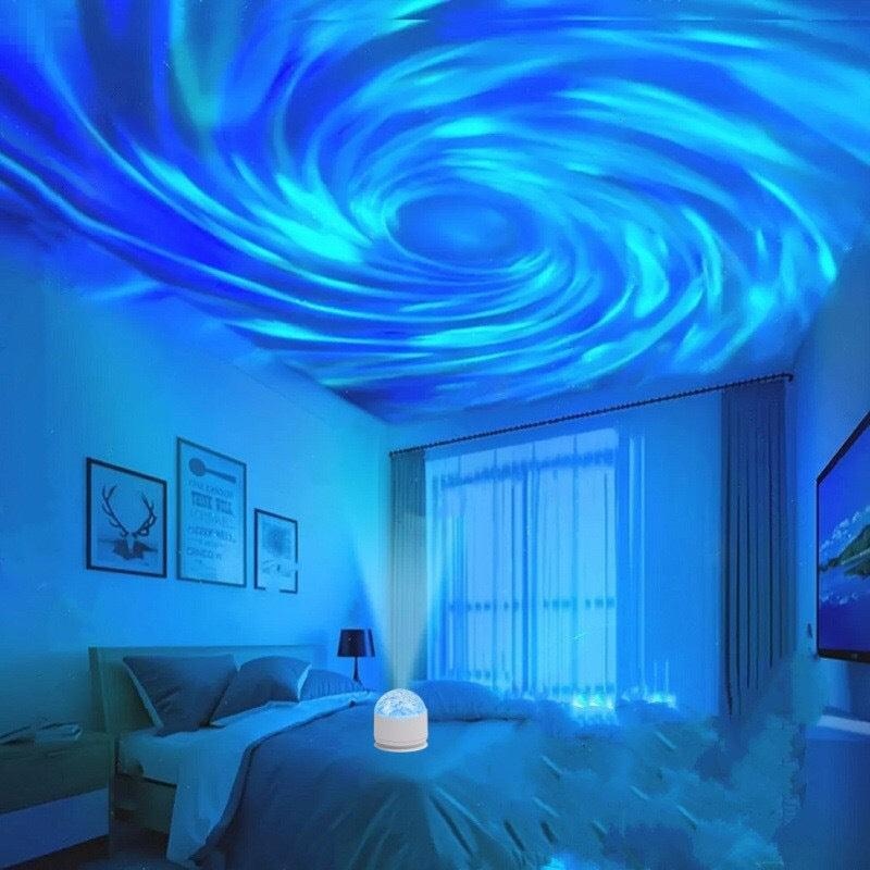 Aurora Water Wave Star Projector Light, USB Remote Control Dynamic Ocean Mood Night Lamp for Bedroom