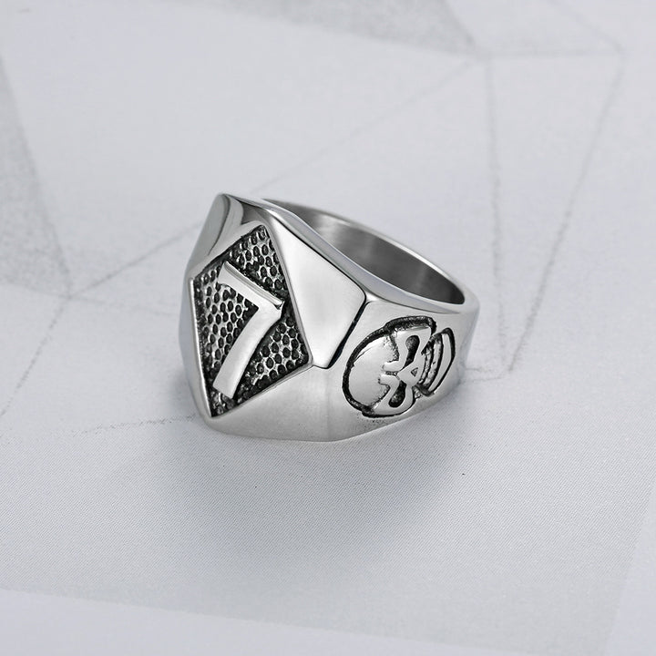 Lucky Number 7 Symbol Ring (Vintage American Biker Style Band)