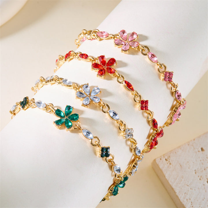 Multi-Color Diamond Flower Adjustable Bracelet (4 Colors Luxury Women's Chain)