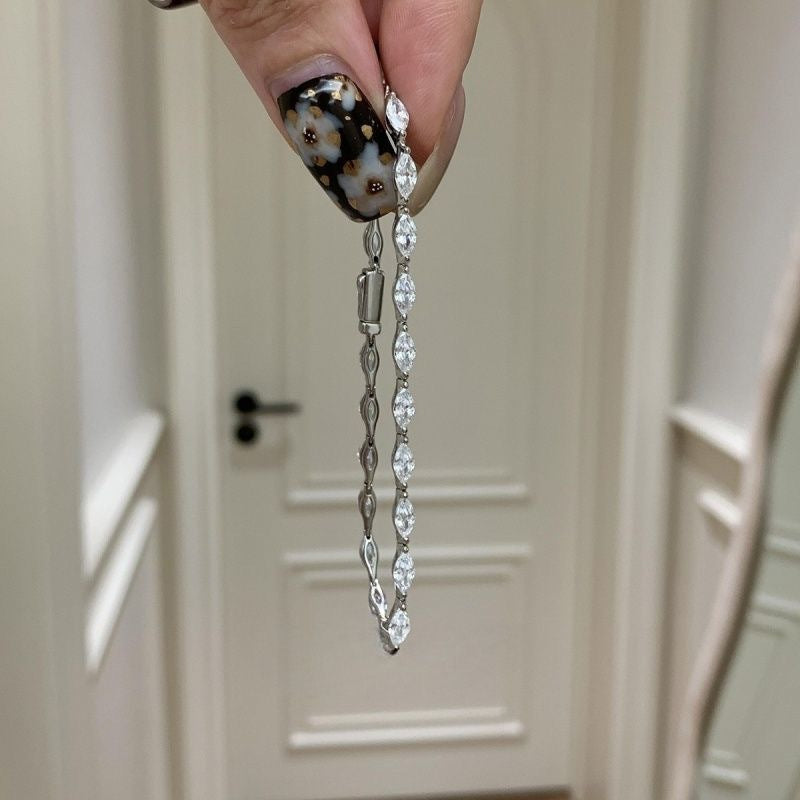 Marquise Cut Diamond Tennis Bracelet, Luxurious Full Stone Thin Bracelet for Women