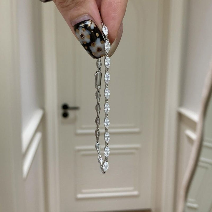 Marquise Cut Diamond Tennis Bracelet, Luxurious Full Stone Thin Bracelet for Women
