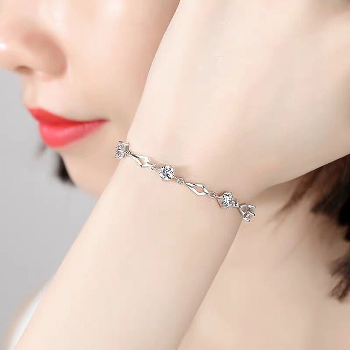 Hollow Rhombus Colored Diamond Bracelet, 3 Colors Adjustable Luxury Women Bangle
