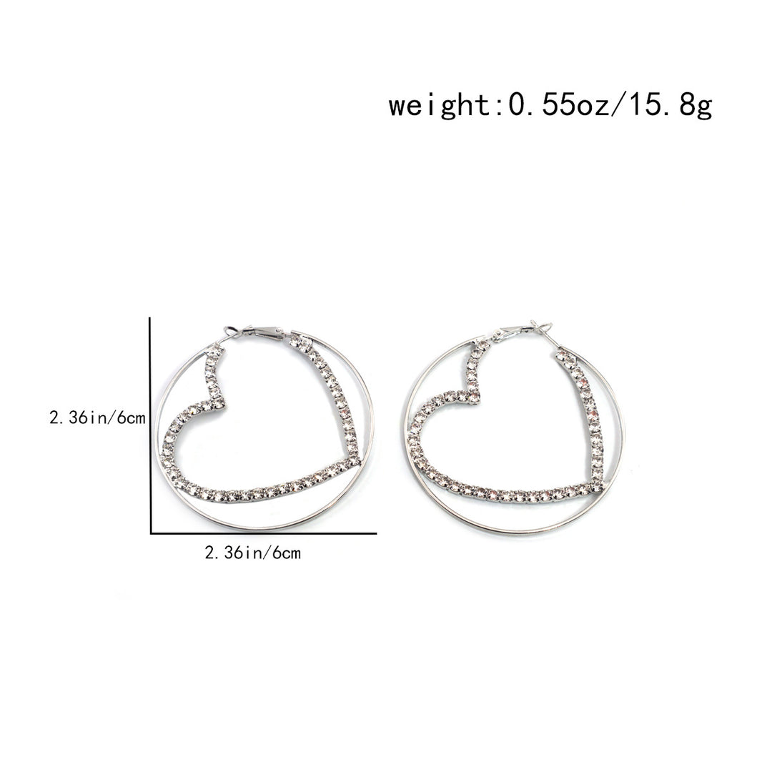 Double Layer Heart Rhinestone Hoop Earrings, Hollow Heart Diamond Circle Earrings, Gold & Silver Sweet Cool Earrings