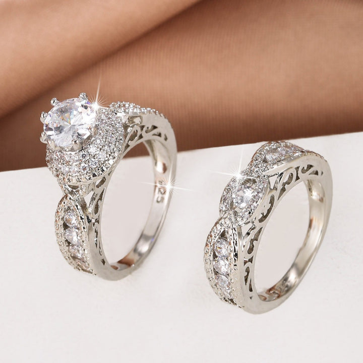 Floral Stackable Halo Diamond Ring Set (Vintage Luxury Wedding Ring Style)