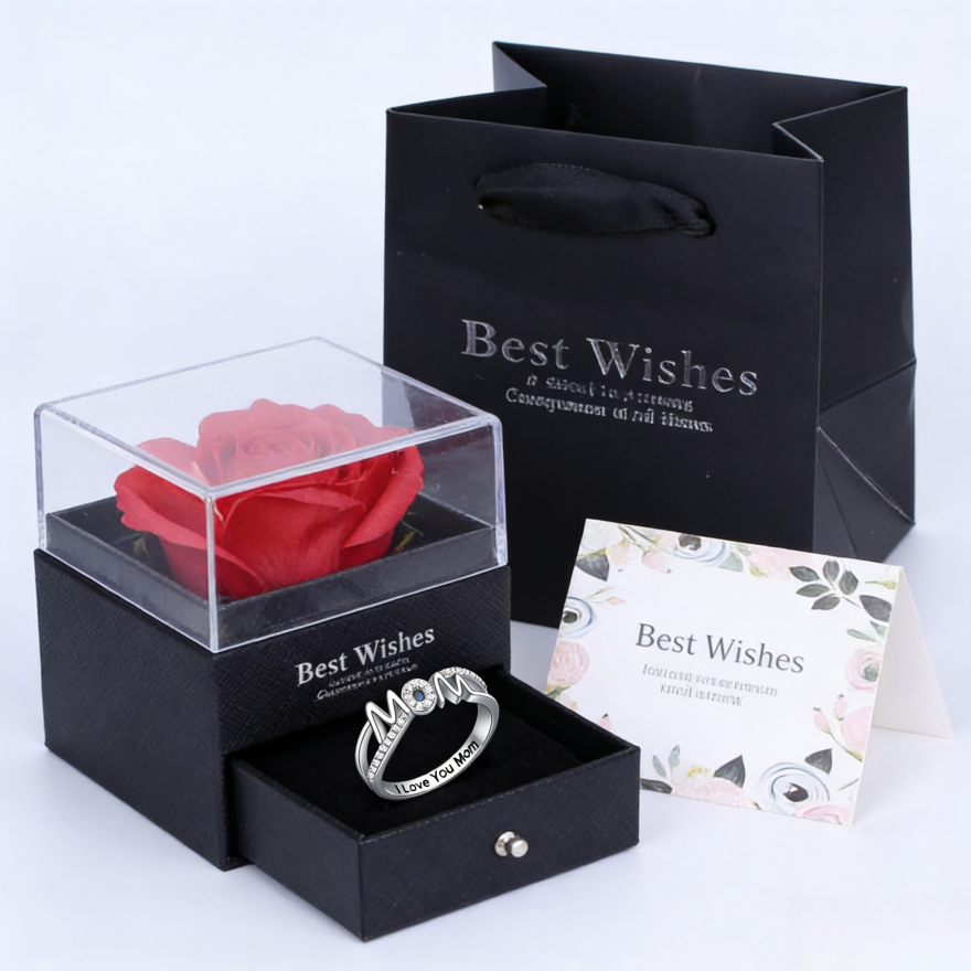 MOM Letter Diamond Mom Ring (Mother's Day Gratitude Gift Band)