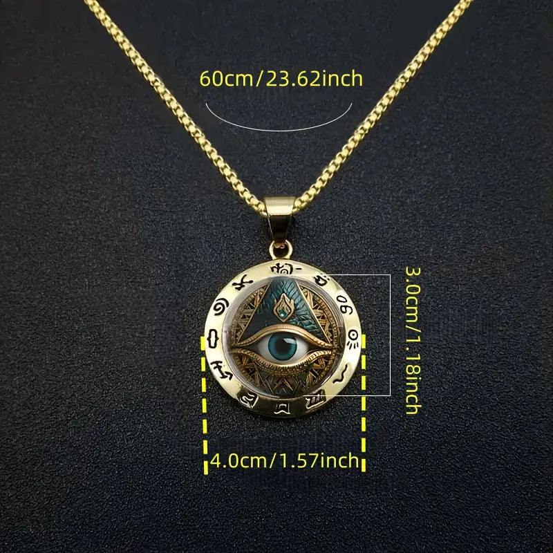 Vintage Horus Eye Pyramid Rune Round Pendant Necklace