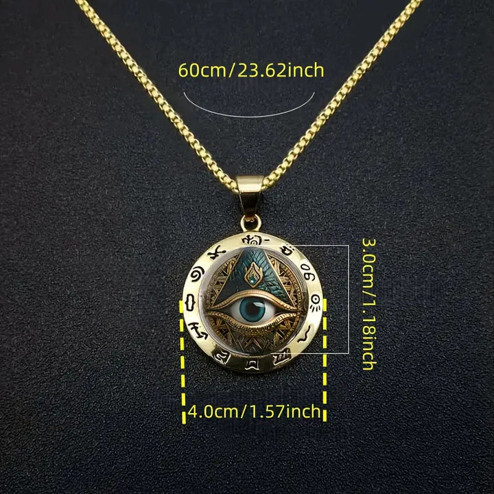 Vintage Horus Eye Pyramid Rune Round Pendant Necklace