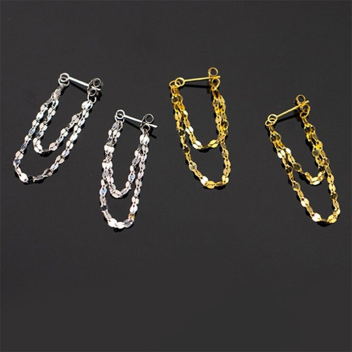 Double-Layer Shimmer Chain Drop Earrings (2 Colors Delicate Statement Jewelry)