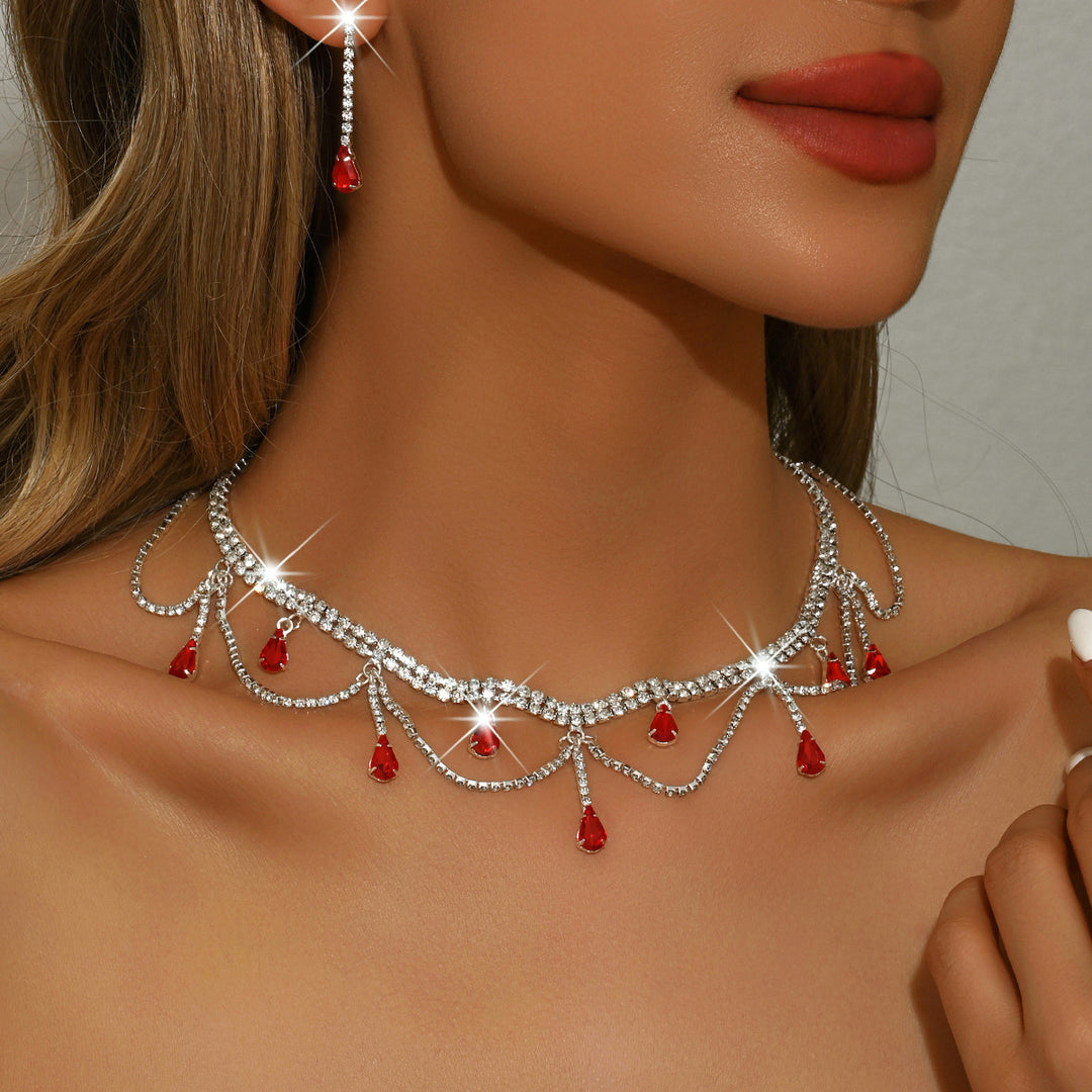 Tassel Drop Rhinestone Choker & Earring Set (Light Luxury Gala Accessory Set)