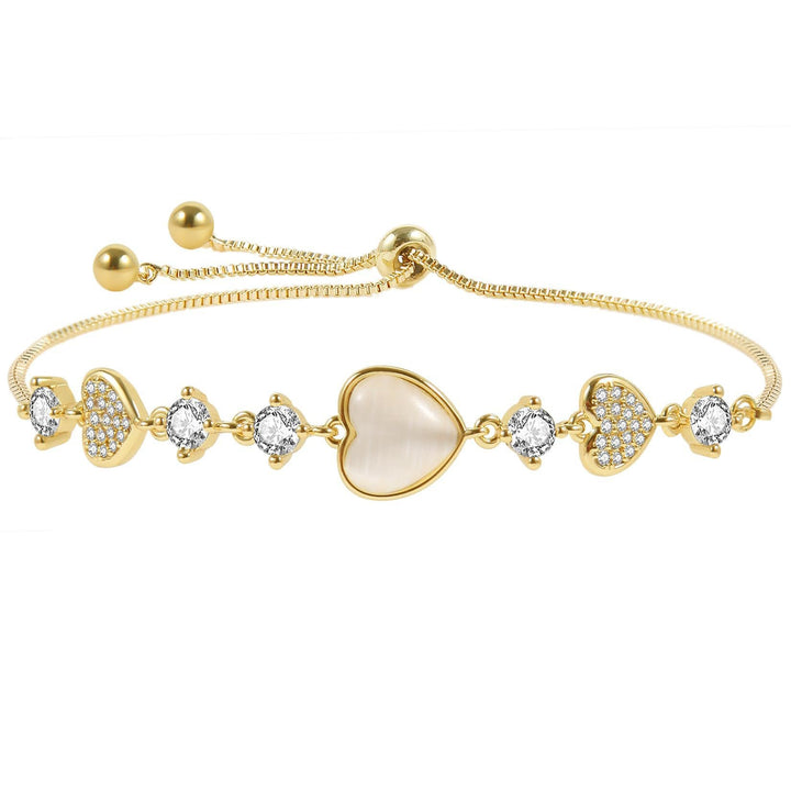 Heart‑Shaped Mother‑of‑Pearl & Diamond Adjustable Pull‑Chain Bracelet