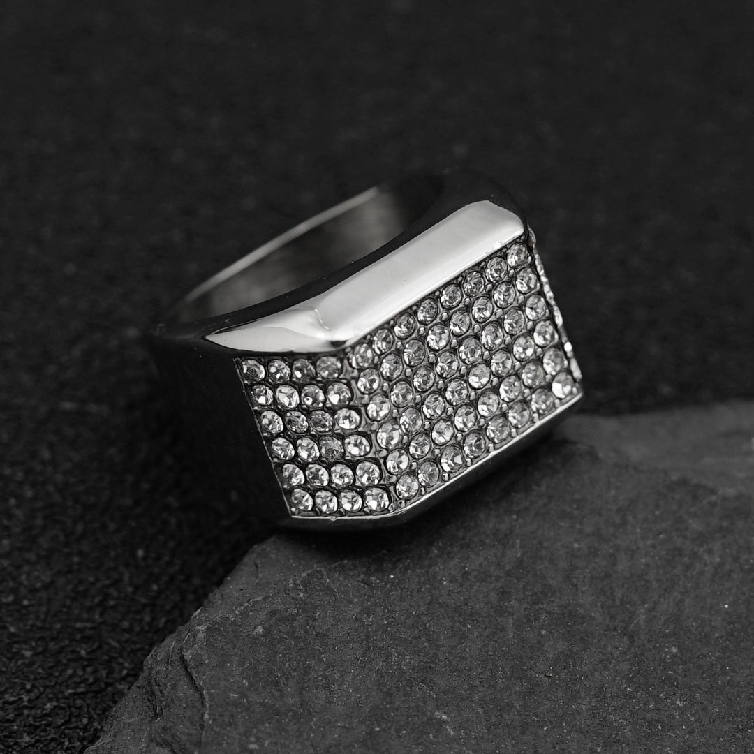 Hip-Hop Square Pavé Ring (Street Style Unisex Statement Band)