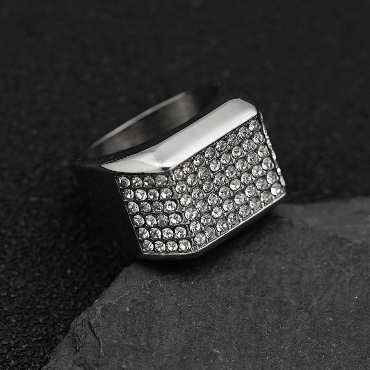 Hip-Hop Square Pavé Ring (Street Style Unisex Statement Band)