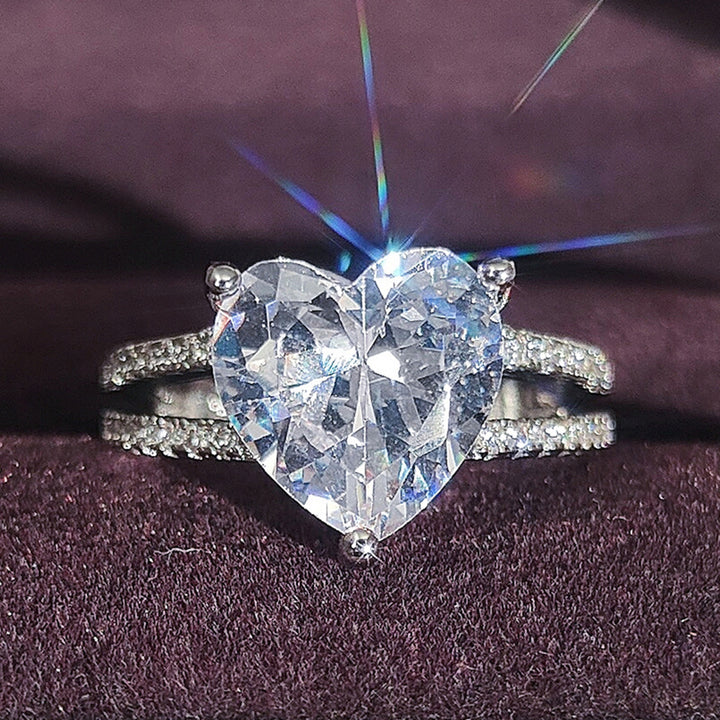 Heart-Shaped Center Stone Double Pavé Ring (Luxury Romantic Wedding Band Style Ring)