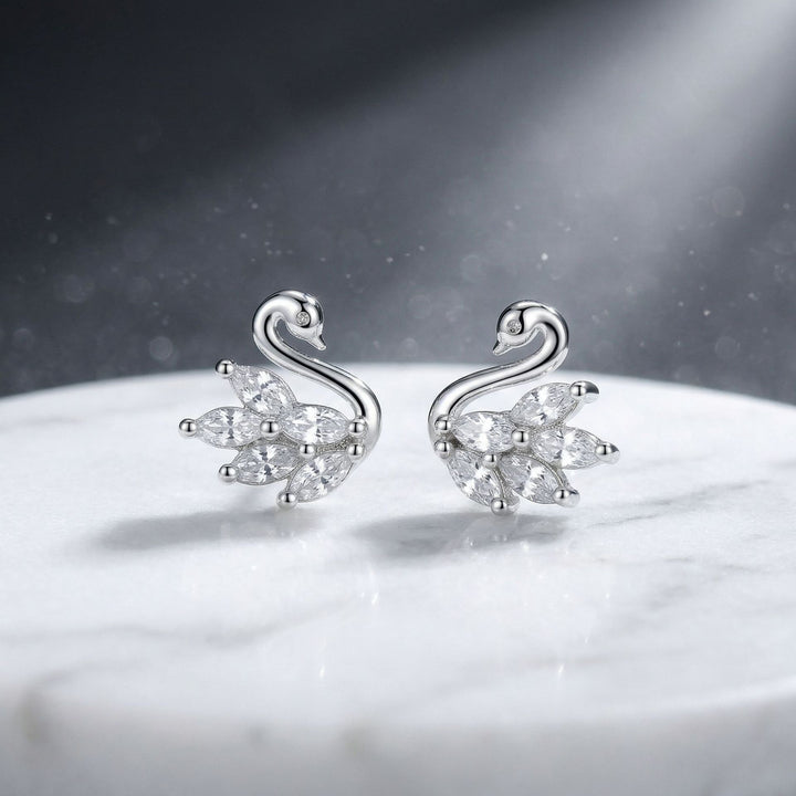 Swan Diamond Stud Earrings