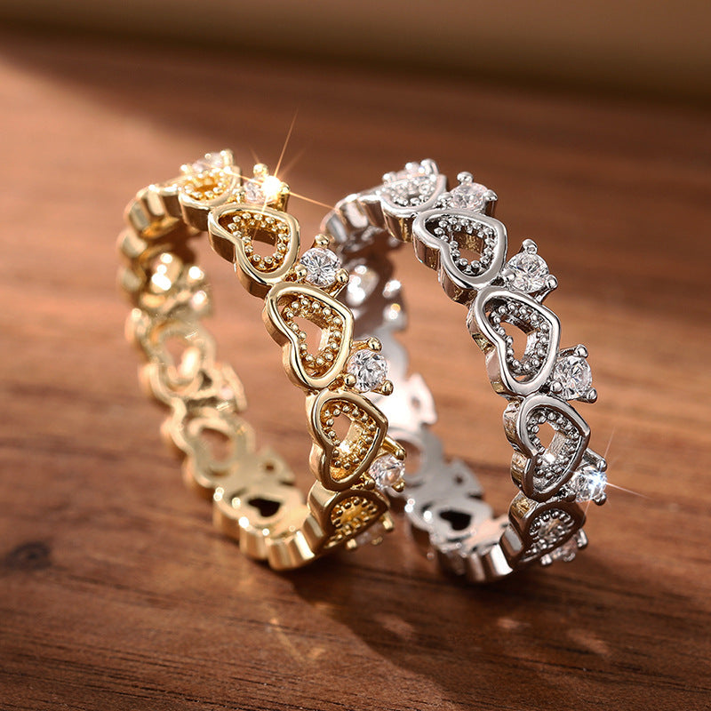 Hollow‑Cut Heart Eternity Band, S925 Sterling Silver Ring With Diamonds, Two‑Tone Available