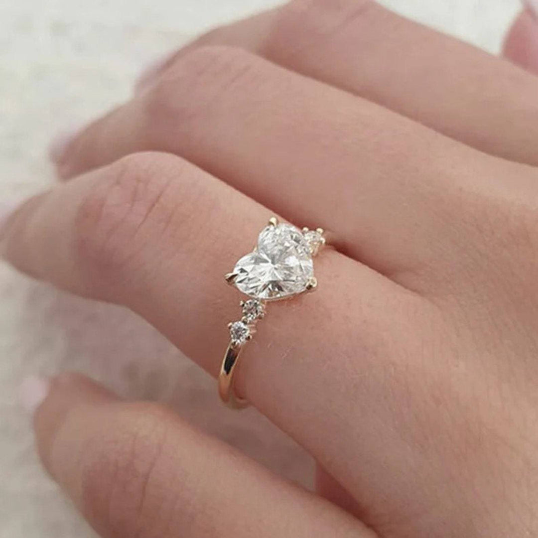 S925 Silver Heart‑Cut Center Diamond Ring, Luxury Heart‑Shape Multi‑Accent Diamond Engagement Ring for Women