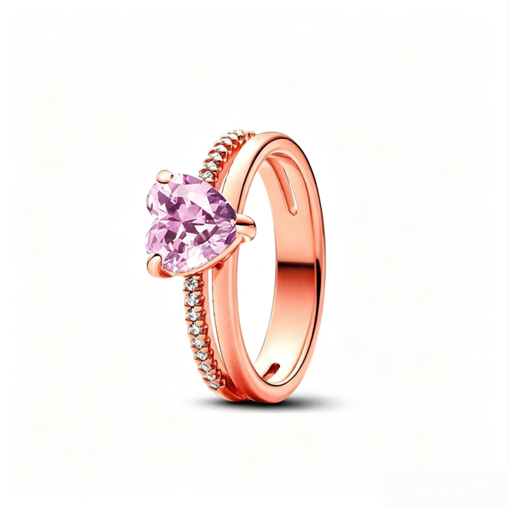 Heart Center Stone Double Layer S925 Silver Ring, 3-Prong Heart Diamond Luxury Band Multiple Colors Available