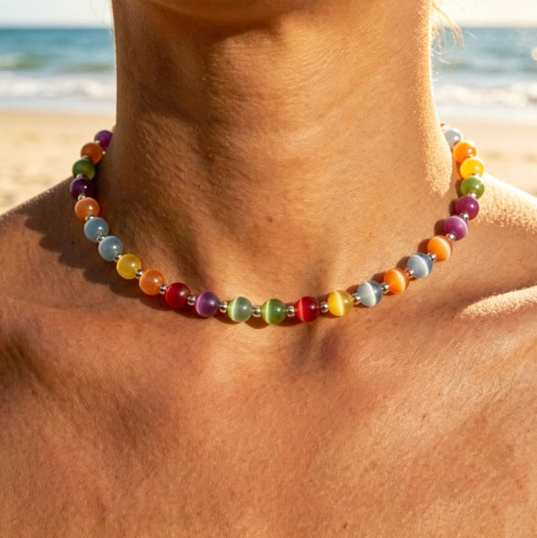Dopamine Color-Shifting Beaded Jewelry Set (Necklace/Bracelet/Anklet Options, Vacation Style)