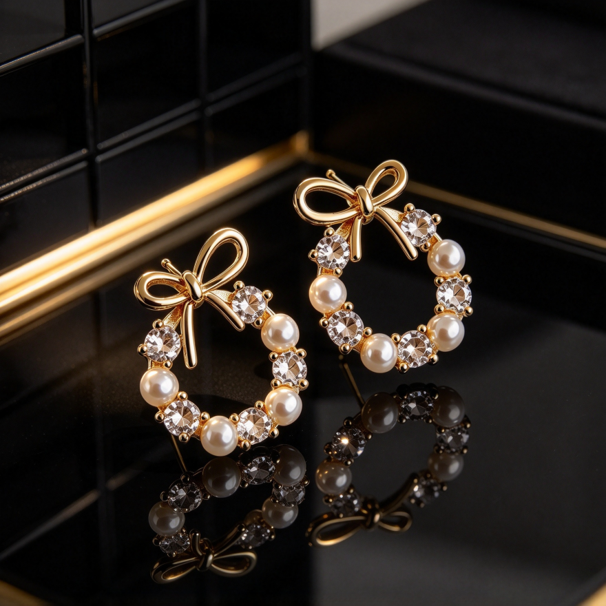 Bow Pearl Wreath Earrings