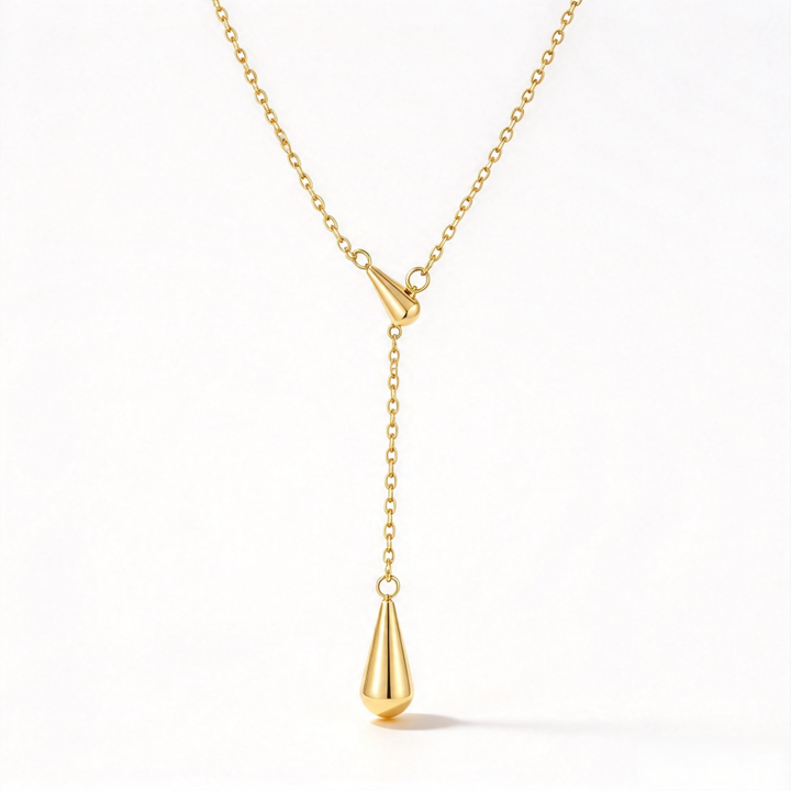 Polished Teardrop Y‑Shape S925 Silver Gold‑Plated Necklace