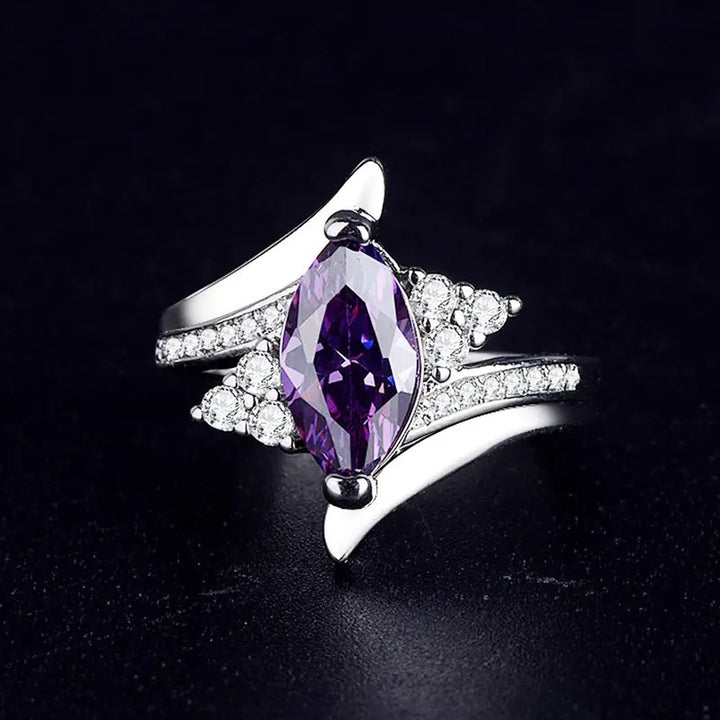 Marquise‑Cut Purple Diamond Crown‑Shaped Wrap Open‑Band Ring For Women