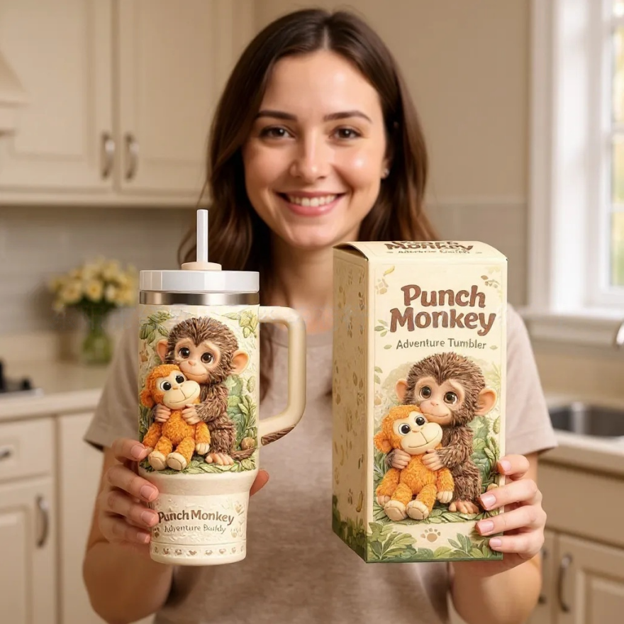 Punch Monkey Adventure Tumbler (Cute Monkey Print Insulated Cup)
