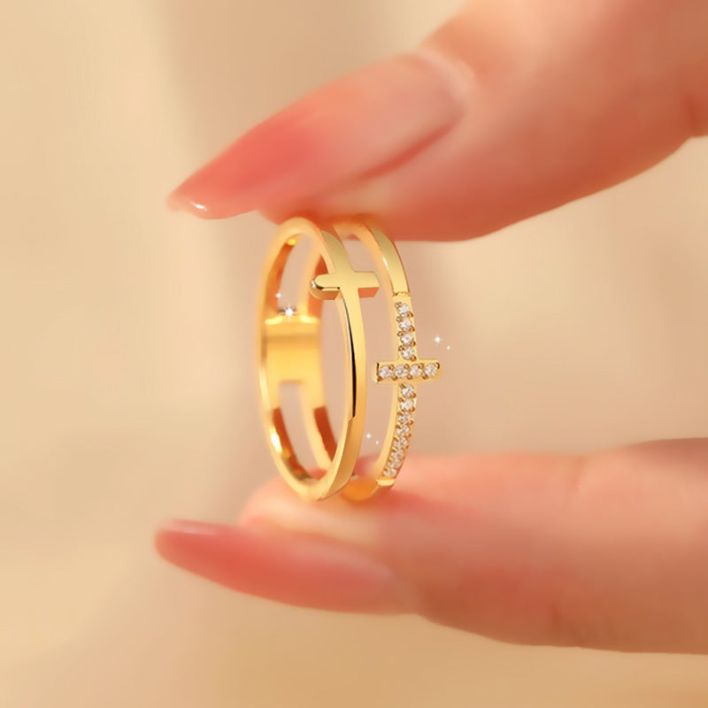 Double‑Layer Dual‑Cross S925 Silver Ring