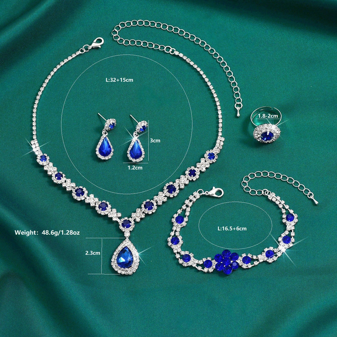 Luxury Evening Gemstone Jewelry Set (4-Piece Necklace Earrings Bracelet Ring)