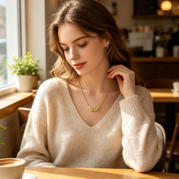 3D Wing Pendant Collarbone Necklace, 2 Colors Gold & Silver Minimal Angel Wing Niche Jewelry