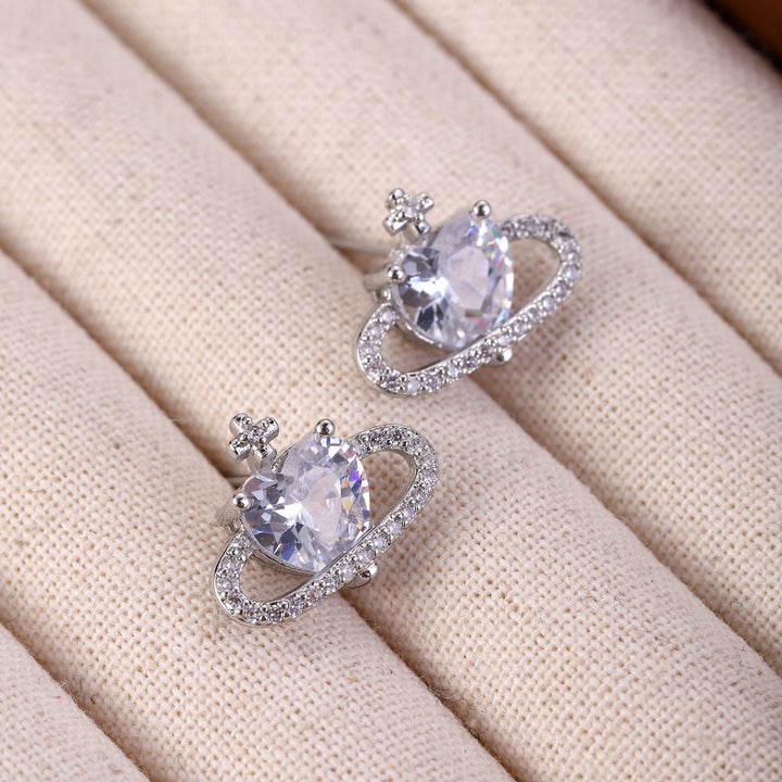 Heart Planet Gemstone Stud Set (Light Luxury Niche Sweet & Cool Earrings)