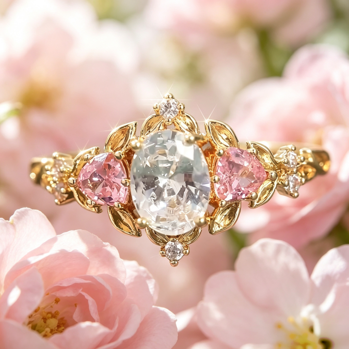 Vintage‑Style Leaf‑Shaped Oval & Heart‑Cut Gemstone Ring For Women