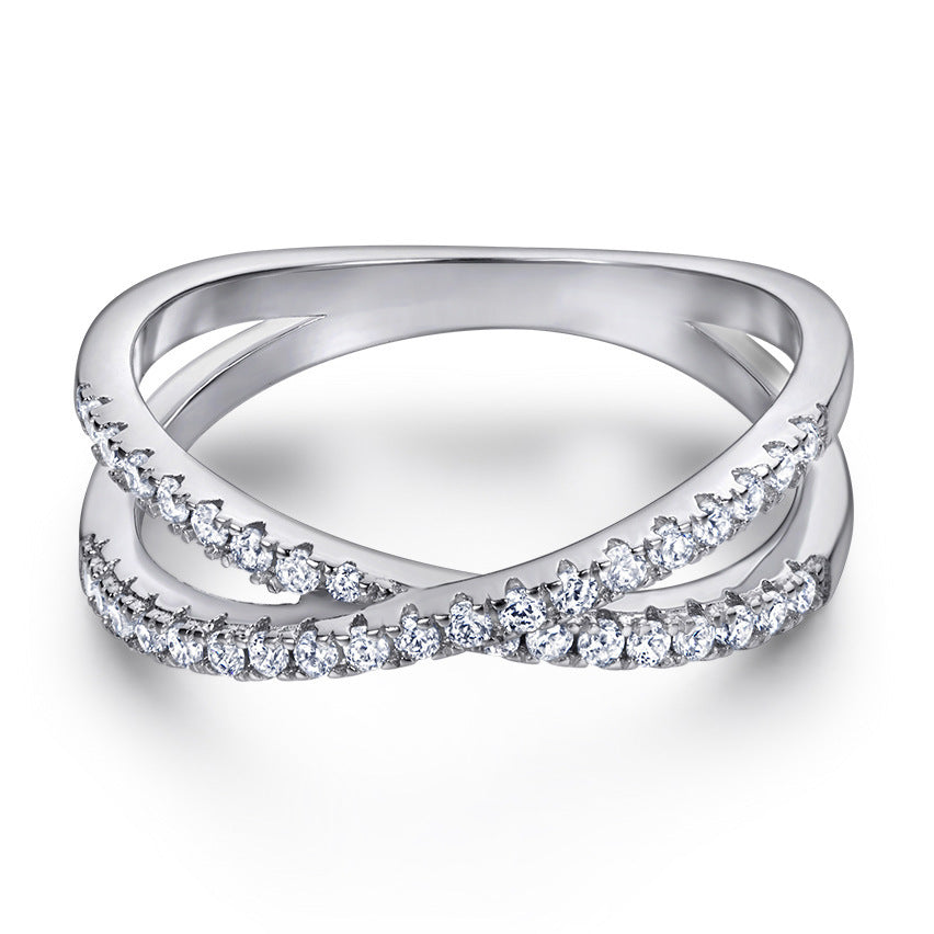 Cross Pavé Line Ring (2 Colors Delicate Everyday Band)