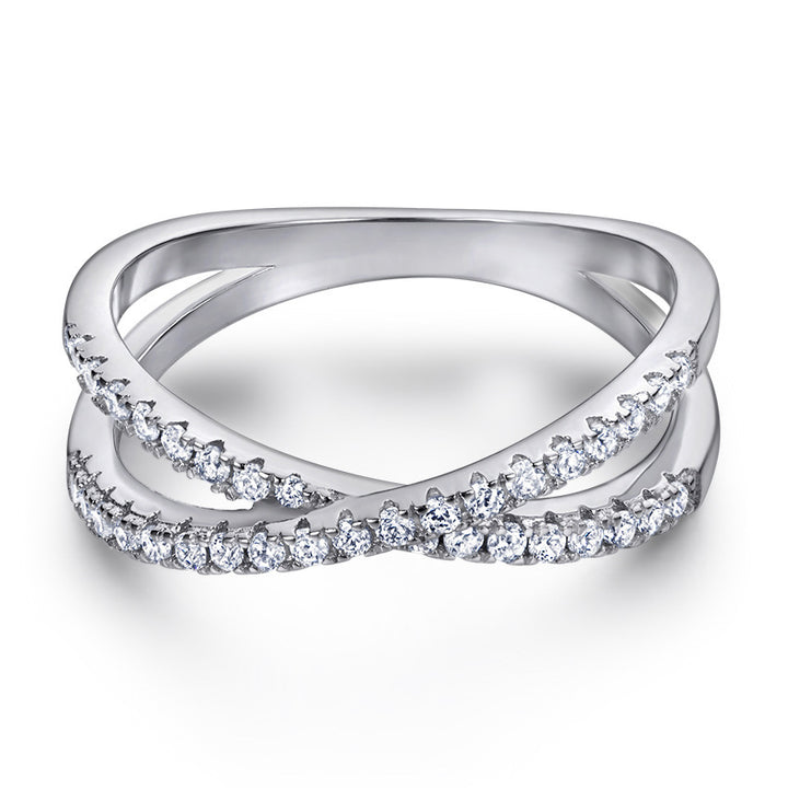 Cross Pavé Line Ring (2 Colors Delicate Everyday Band)