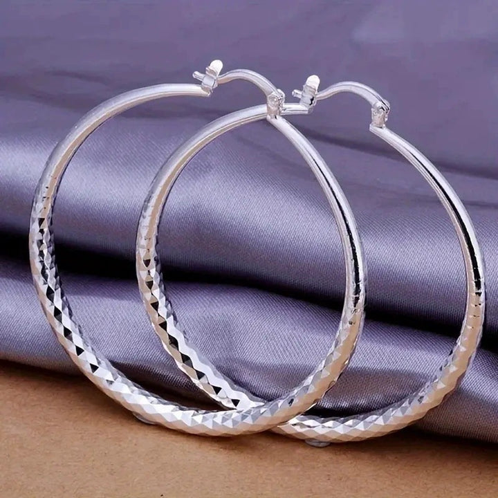 Textured Silver Hoop Earrings (Minimalist Daily Wear Jewelry)