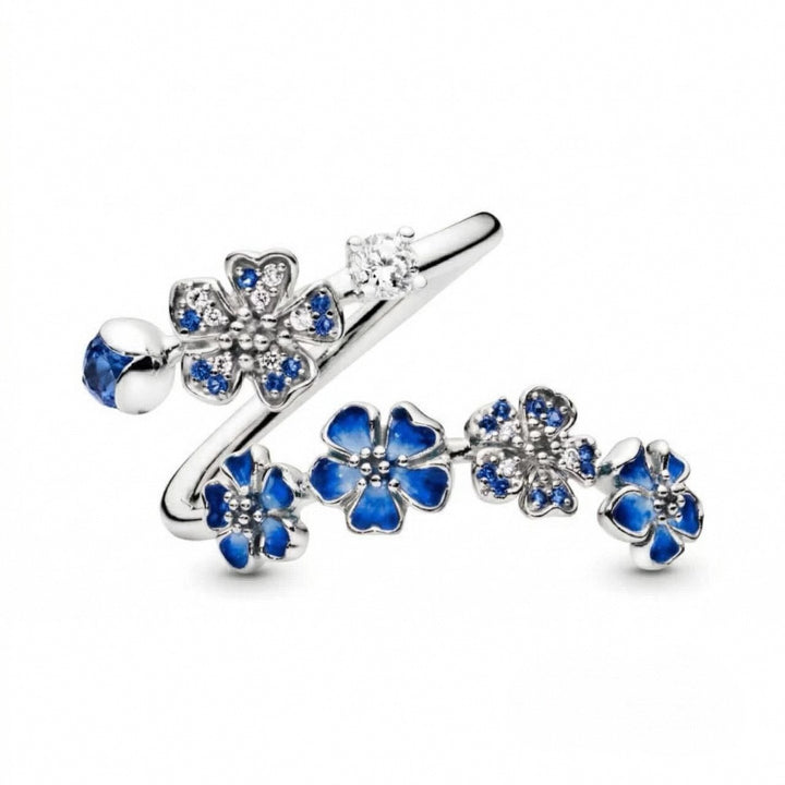 Gradient Enamel Blossom Branch Open Ring, Two-Tone Floral Adjustable Dainty Ring for Women