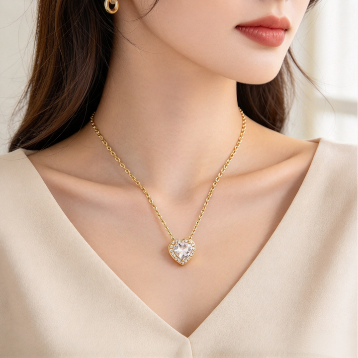 Heart Halo Diamond S925 Silver Necklace