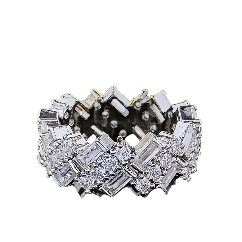 Baguette & Round Diamond Full Eternity Ring (Avant-Garde Luxury Shimmer Style)