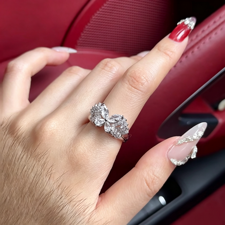 S925 Silver Pave‑Set Butterfly Wing Ring, Gorgeous Heavy‑Duty Stackable Sparkling Ring for Women