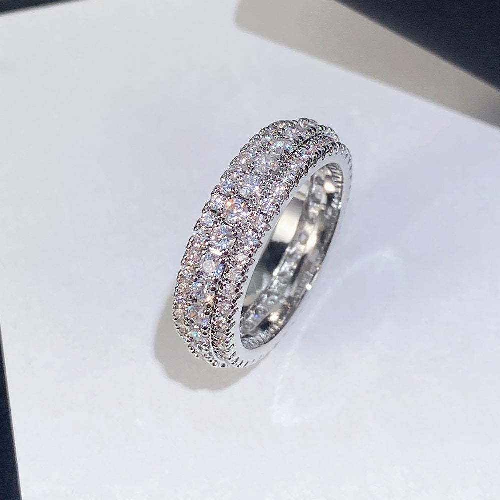 Triple Row Diamond Pavé Milgrain Band Ring (2 Colors Luxury Women's Ring)