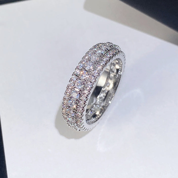 Triple Row Diamond Pavé Milgrain Band Ring (2 Colors Luxury Women's Ring)