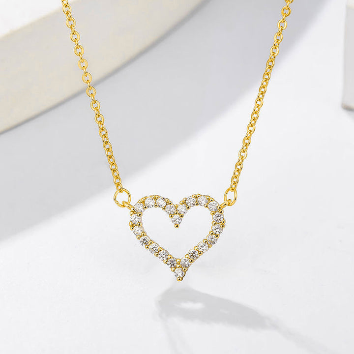 Open Heart Pavé Pendant Necklace Set (Light Luxury Niche Minimalist Choker)