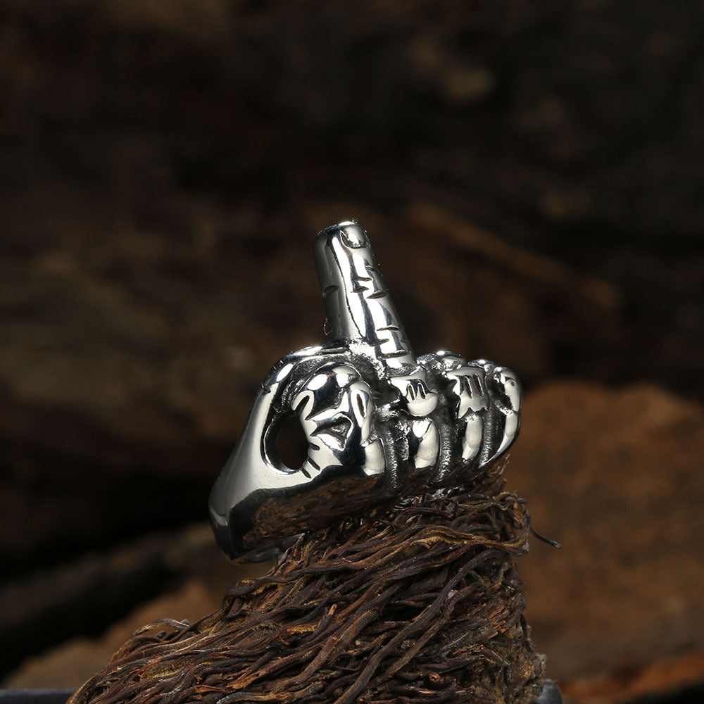 Vintage Sculpted Fist Ring, S925 Silver Antiqued Punk Skull Gesture Statement Band For Men