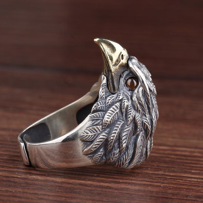 Vintage Oxidized Eagle Head Open Ring (Statement Unisex Band)