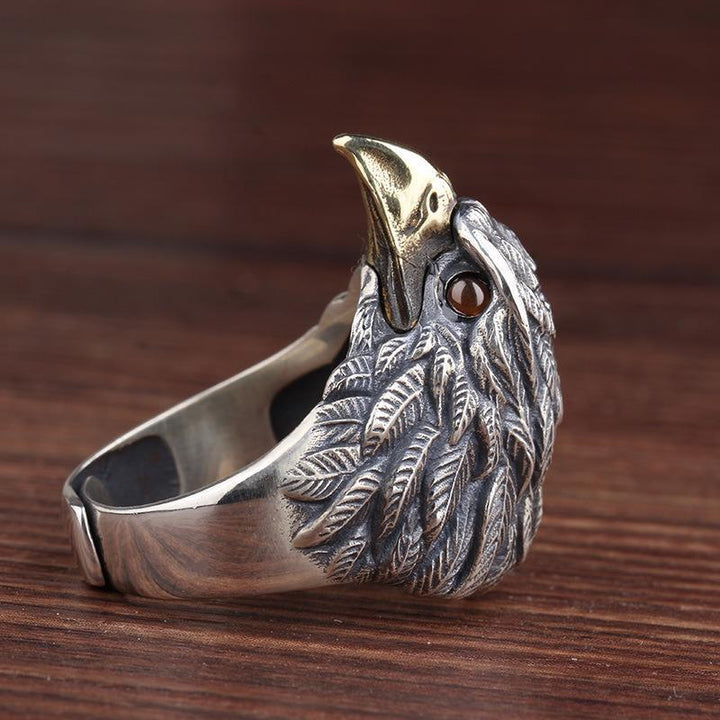 Vintage Oxidized Eagle Head Open Ring (Statement Unisex Band)