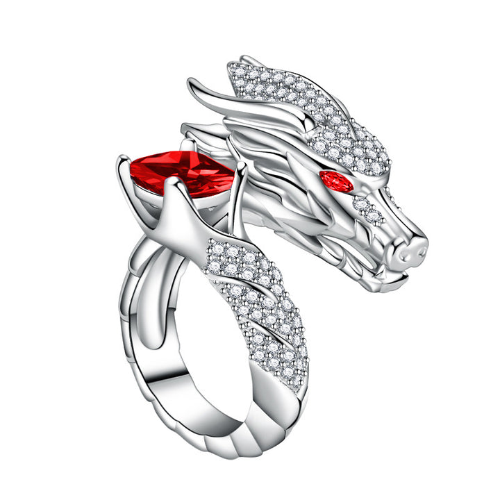 Winged Dragon Guardian Gemstone Ring (Light Luxury Niche Personalized Band)